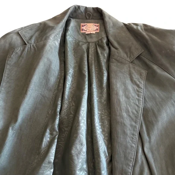 VTG Paris Sport Club Forest Green Suede Duster Coat M Oversized 80s 90s Korea - Picture 11 of 16